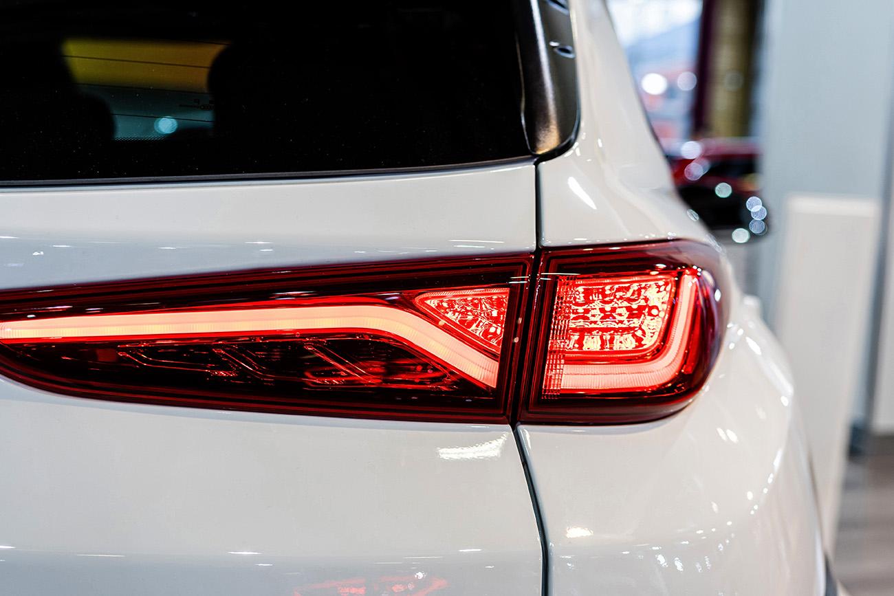 Close-up of the rear light of a modern car. Exterior details.